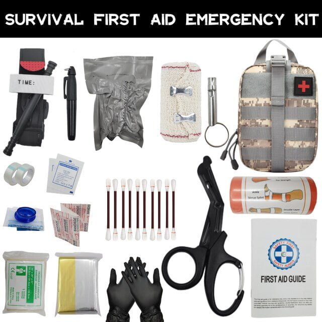 Kit de supervivencia de emergencia de 235 piezas y kit de primeros  auxilios, herramienta profesional de supervivencia con sistema IFAK Molle,  bolsa
